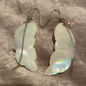Mother of Pearl Angel Wing Earrings Carved silver French hooks
